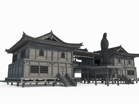 Asian ancient architecture Buddhist palace 3D Model