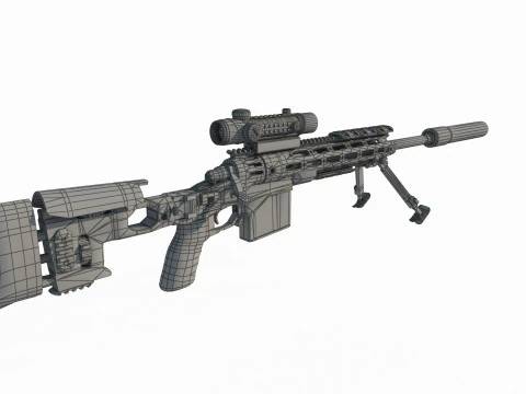 Fucile da cecchino a lungo raggio con arma moderna Modello 3D