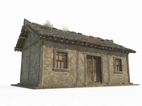 Einzelzimmer eines asiatischen Fliesenhauses mit antiker Architektur 3D Modell