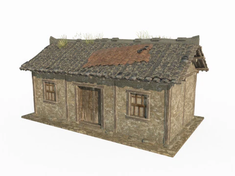 Camera singola della casa piastrellata di architettura antica asiatica Modello 3D