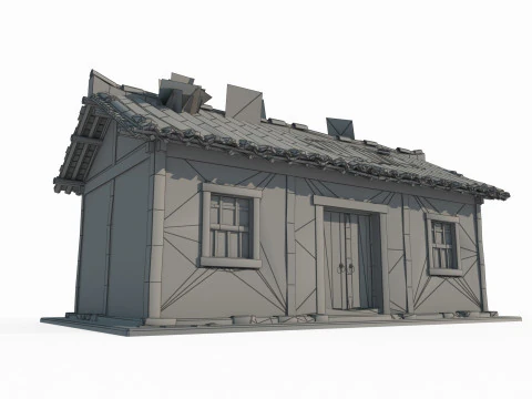 Camera singola della casa piastrellata di architettura antica asiatica Modello 3D