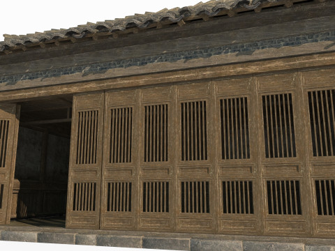 Ancient Asian architecture urban tile houses 3D 模型