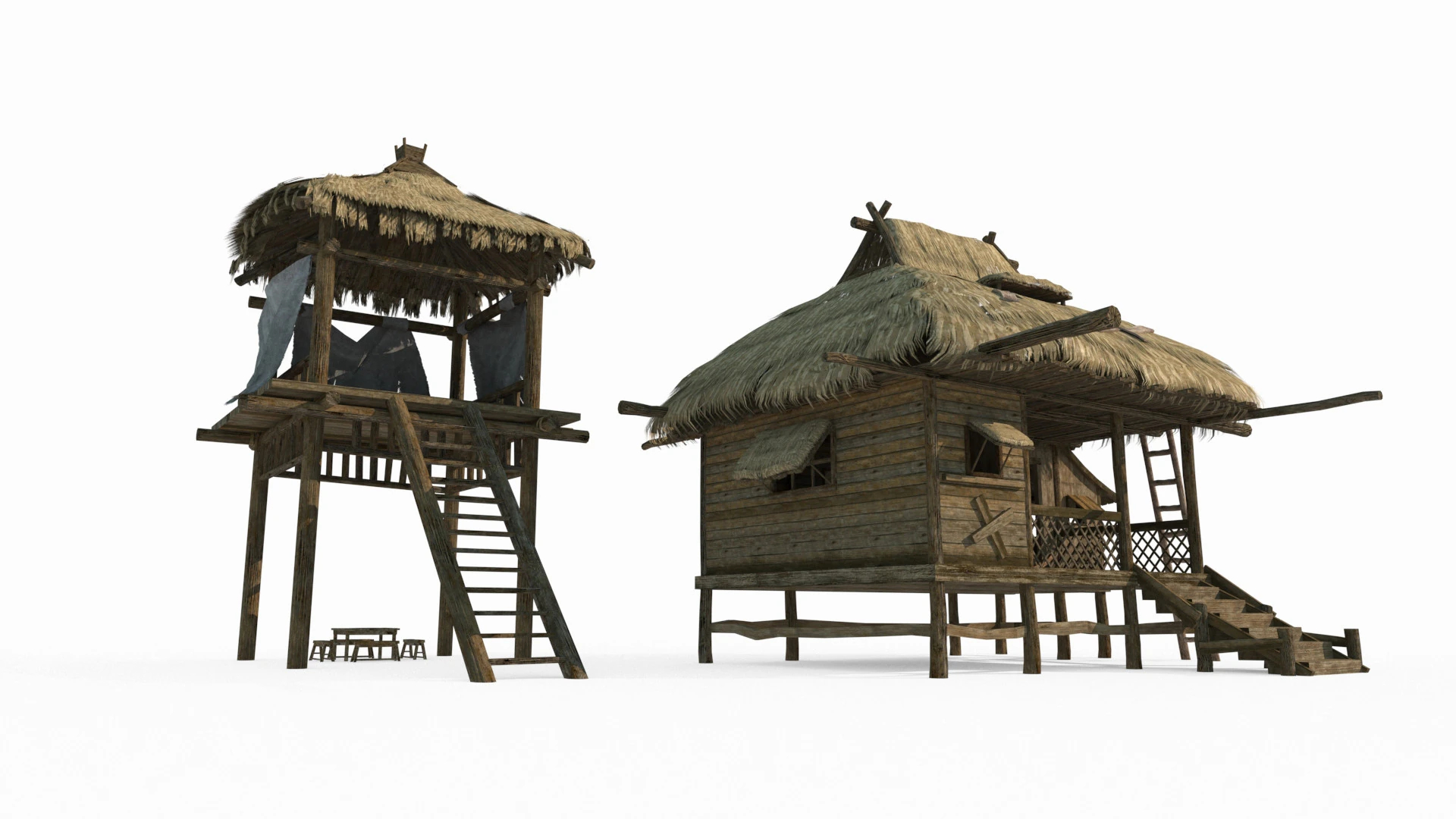 Ancient Asian Thatched Houses 3D Model .c4d .max .obj .3ds .fbx .stl .blend