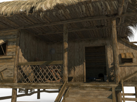 Ancient Asian Thatched Houses 3D Model