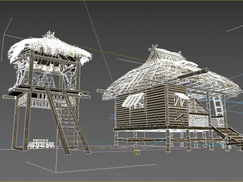 Ancient Asian Thatched Houses 3D Model