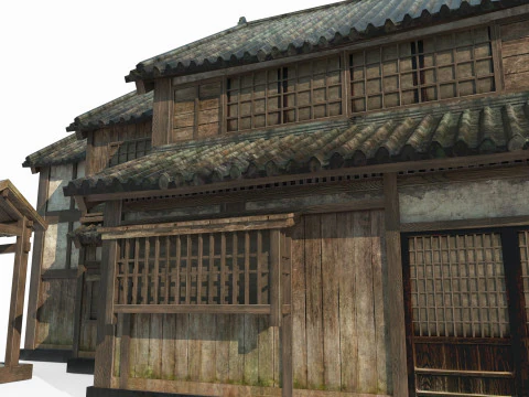 Ancient Asian tile-roofed architecture 3D Model
