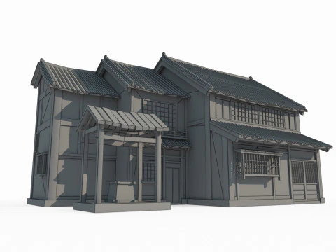 Ancient Asian tile-roofed architecture 3D Model