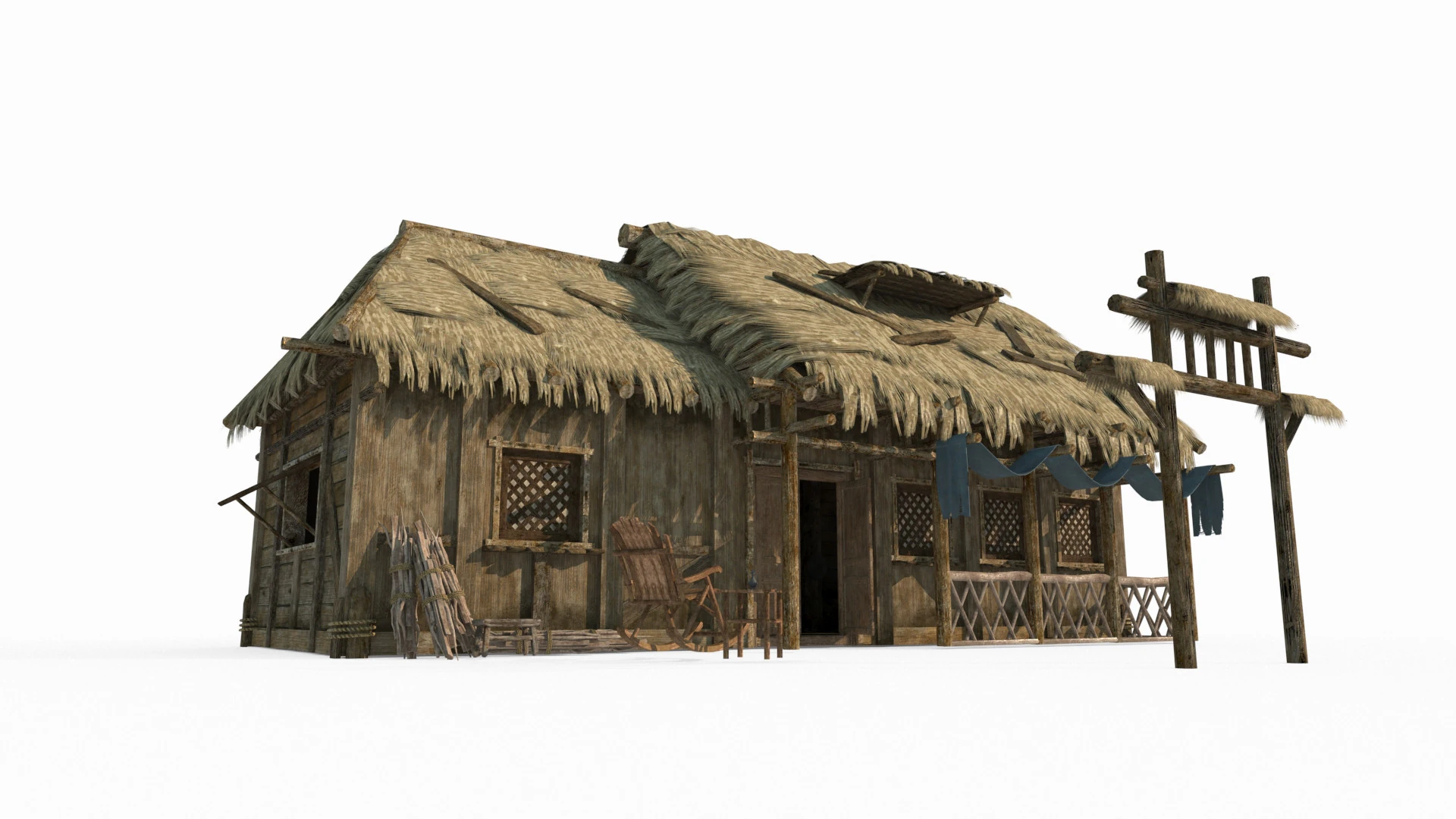 Asian ancient architecture thatched houses 3D Model .c4d .max .obj .3ds .fbx .stl .blend