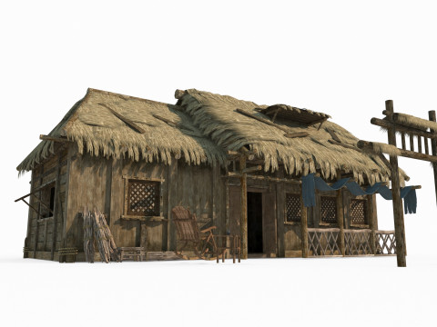 Asian ancient architecture thatched houses Modèle 3D