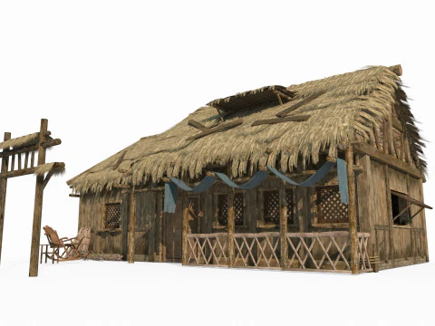Asian ancient architecture thatched houses 3D Model
