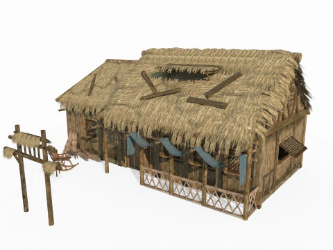 Asian ancient architecture thatched houses 3D Model