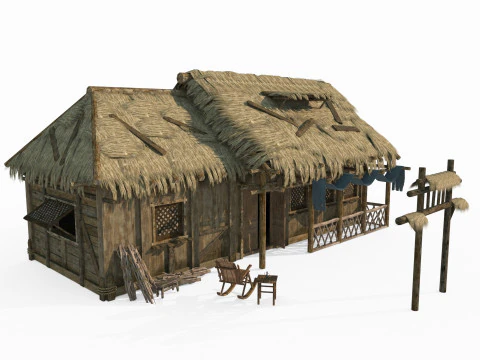 Asian ancient architecture thatched houses 3D Model