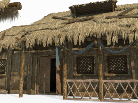 Asian ancient architecture thatched houses Modelo 3D