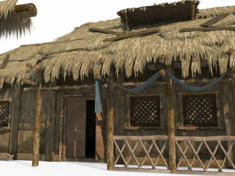 Asian ancient architecture thatched houses 3D Model