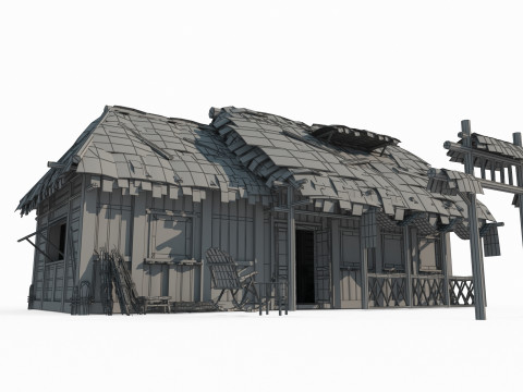 Asian ancient architecture thatched houses Modelo 3D
