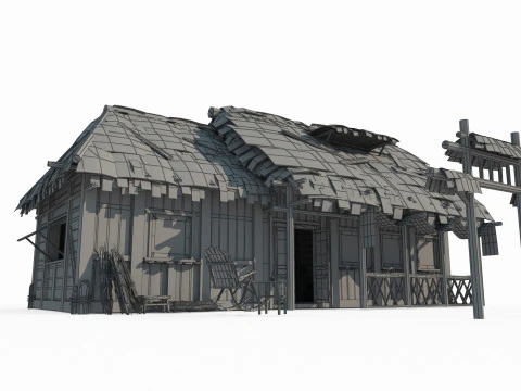 Asian ancient architecture thatched houses 3D Model