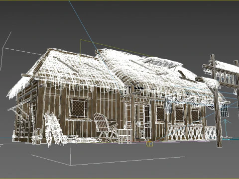 Asian ancient architecture thatched houses 3D Model