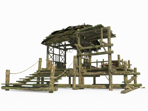 Asian ancient architecture thatched pergola Modèle 3D