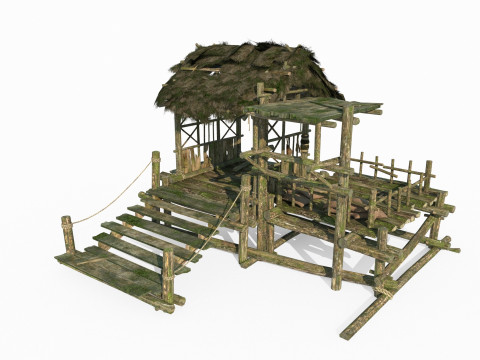 Asian ancient architecture thatched pergola Modèle 3D
