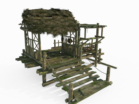 Asian ancient architecture thatched pergola Modèle 3D
