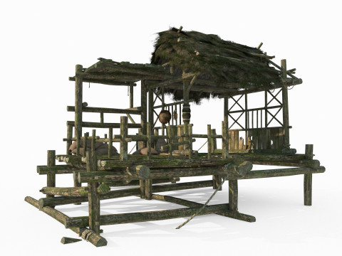 Asian ancient architecture thatched pergola Modèle 3D