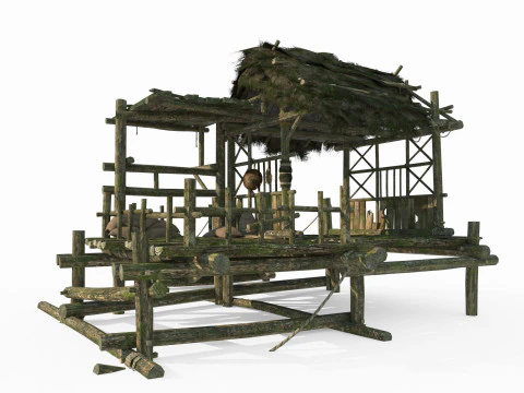 Asian ancient architecture thatched pergola 3D Model