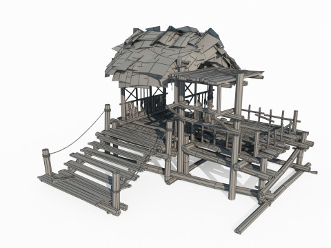 Asian ancient architecture thatched pergola Modèle 3D