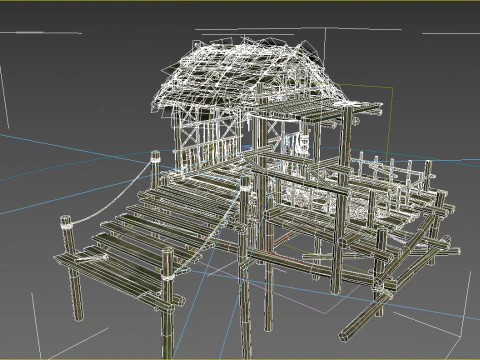 Asian ancient architecture thatched pergola 3D Model