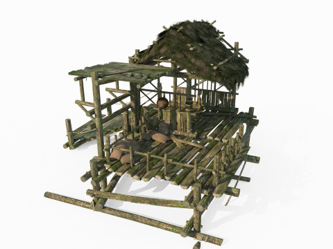 Asian ancient architecture thatched pergola Modèle 3D