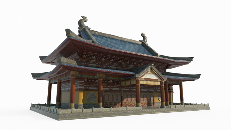 Ancient Asian Hand-Drawn Style Temple 3D Модель .c4d .max .obj .3ds .fbx .stl .blend