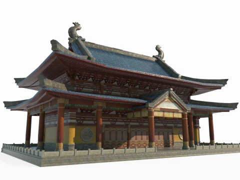 Alter asiatischer Tempel im handgezeichneten Stil 3D Modell