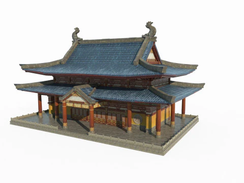 Ancient Asian Hand-Drawn Style Temple 3D Model