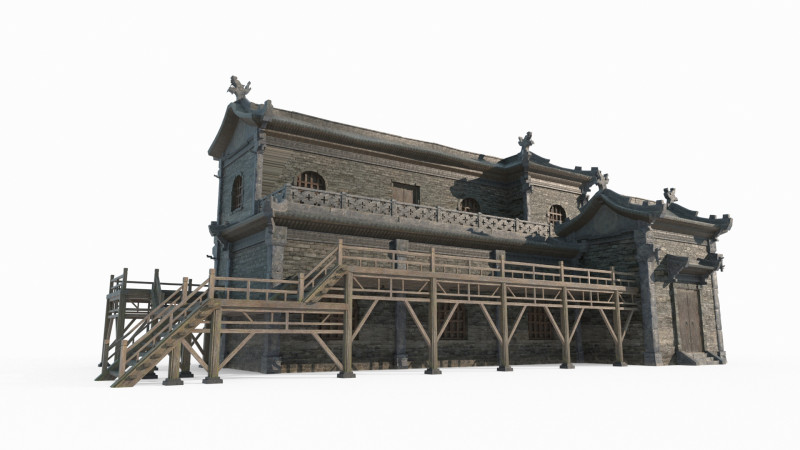 Ancient Asian Architectural Assembly Tile Houses 3Dモデル .c4d .max .obj .3ds .fbx .stl .blend