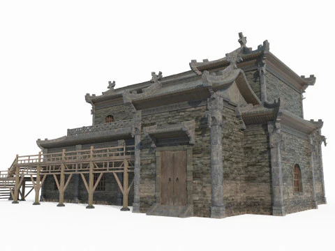 Ancient Asian Architectural Assembly Tile Houses 3D Model