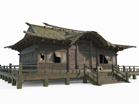 The dilapidated thatched living room in ancient Asian architecture 3D 모델
