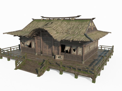 The dilapidated thatched living room in ancient Asian architecture Model 3D
