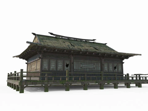 The dilapidated thatched living room in ancient Asian architecture 3D Model