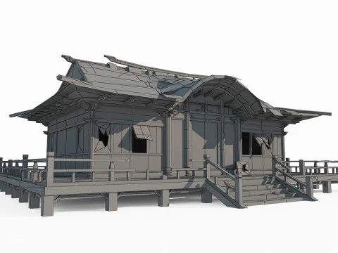 The dilapidated thatched living room in ancient Asian architecture 3D Model