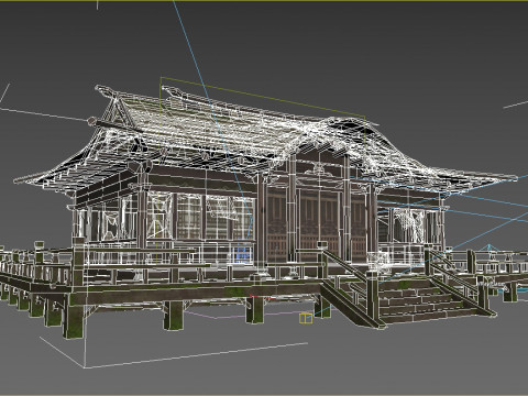 The dilapidated thatched living room in ancient Asian architecture Model 3D