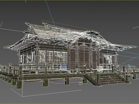 The dilapidated thatched living room in ancient Asian architecture 3D Model