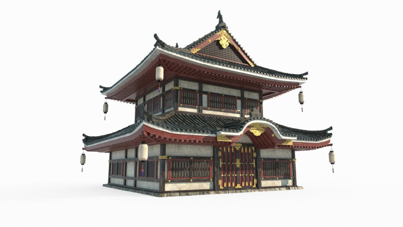 The magnificent wing rooms of ancient Asian architecture 3D 모델 .c4d .max .obj .3ds .fbx .stl .blend