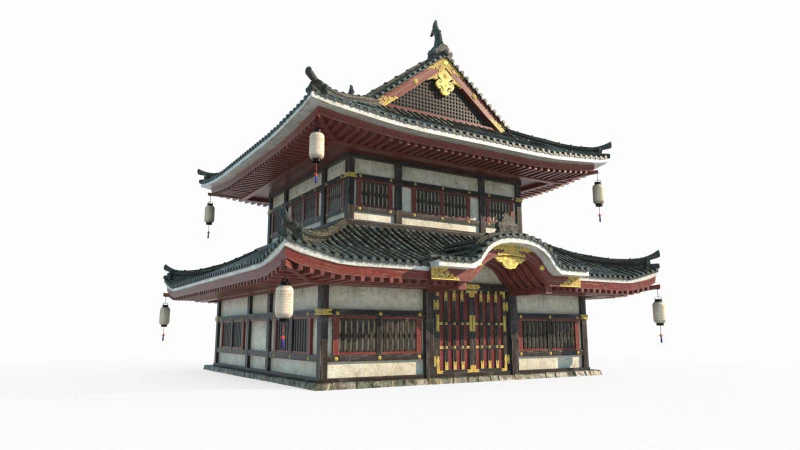 Розкішні флігелі стародавньої азіатської архітектури 3D Модель .c4d .max .obj .3ds .fbx .stl .blend