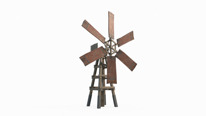 Ancient Asian Timber Windmill Model 3D .c4d .max .obj .3ds .fbx .stl .blend