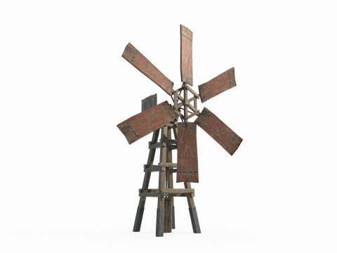 Alte asiatische Holzwindm&uuml;hle 3D Modell