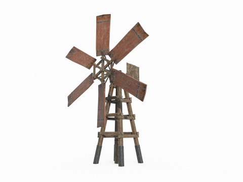 Ancient Asian Timber Windmill Model 3D