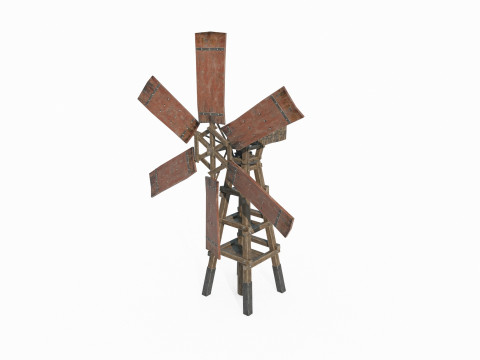 Ancient Asian Timber Windmill Model 3D