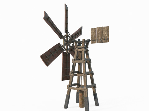 Ancient Asian Timber Windmill Model 3D