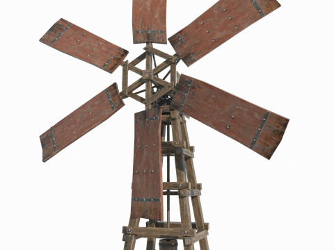 Ancient Asian Timber Windmill Model 3D
