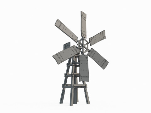 Ancient Asian Timber Windmill Model 3D