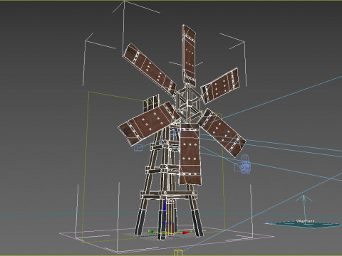 Ancient Asian Timber Windmill Model 3D